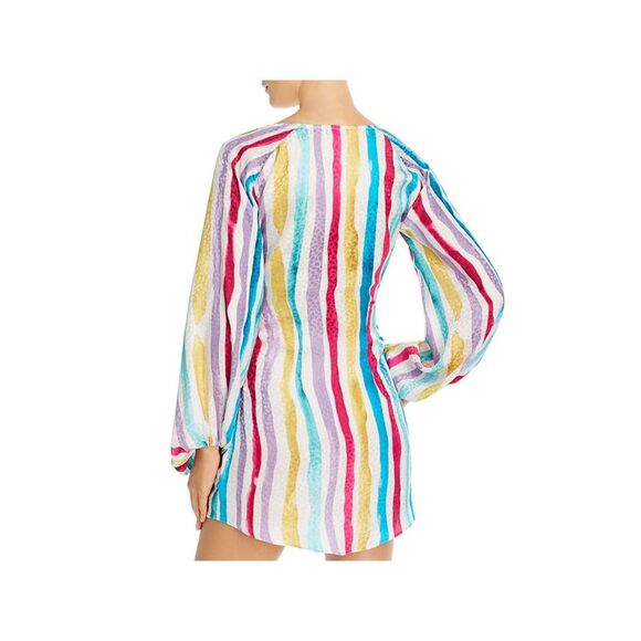 ART DEALER Womens Tie Long Sleeve Surplice Neckline Mini Cocktail Wrap Dress - Picture 2 of 3